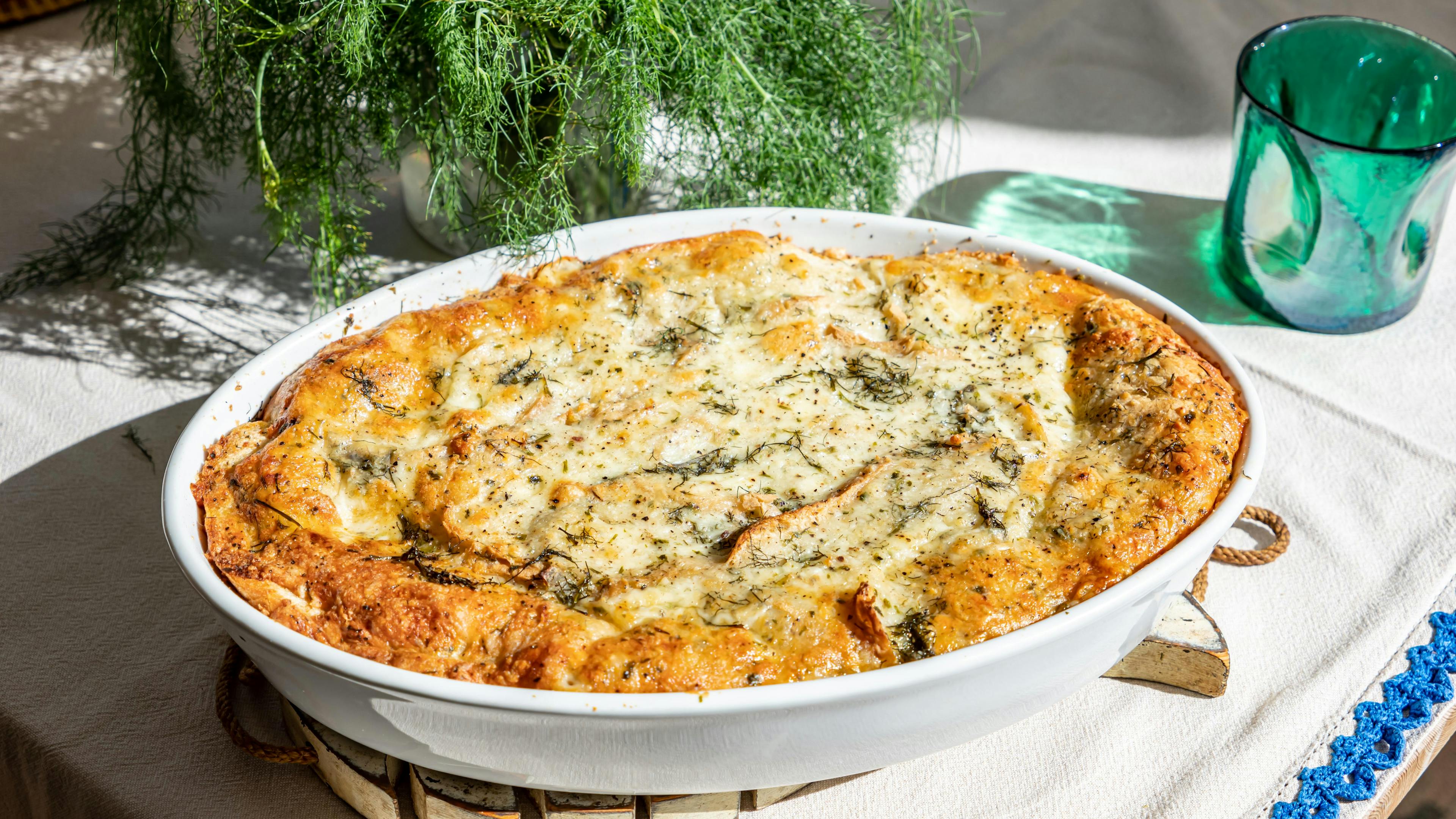 Casserole with fennel soup