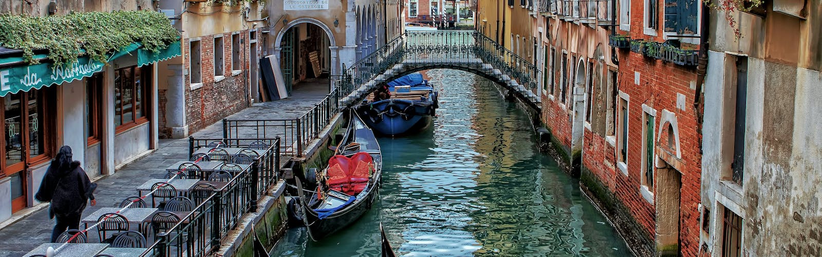 View of a Venice canal with gondolas