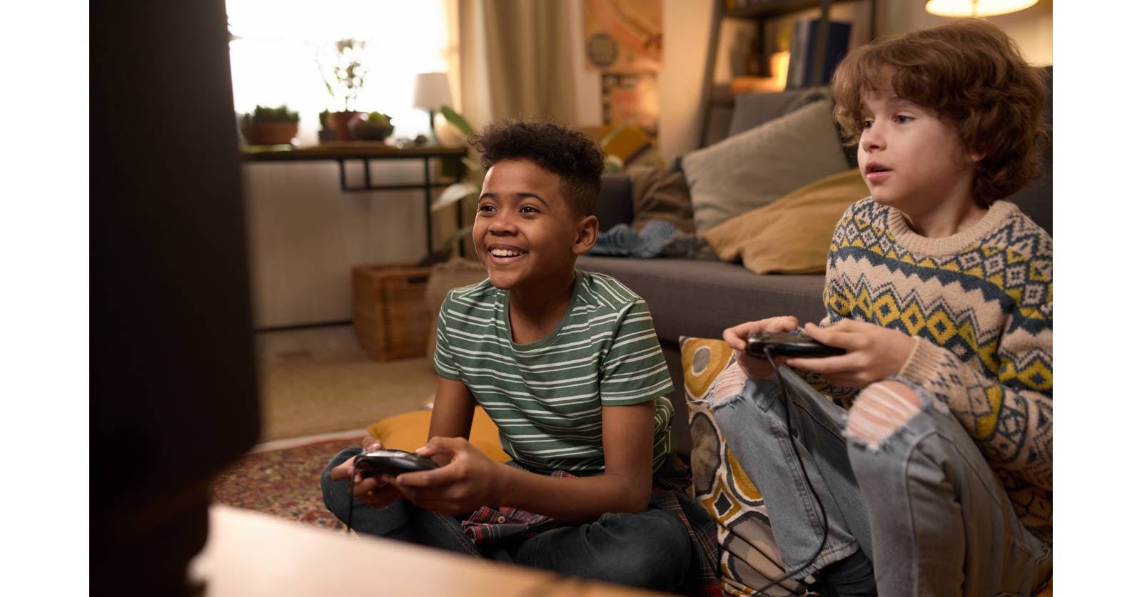 Children playing video games