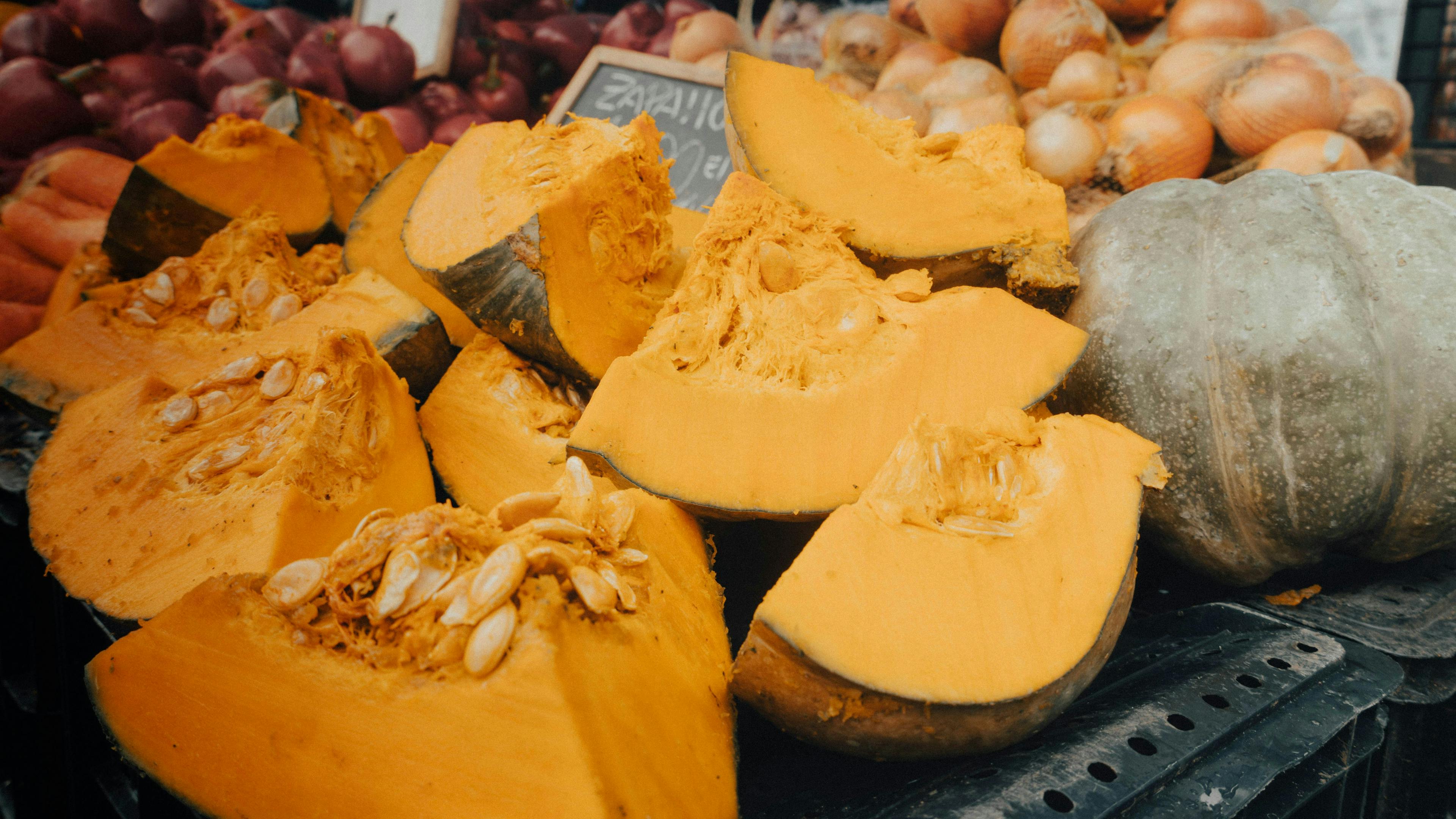 Pumpkins on a market stall