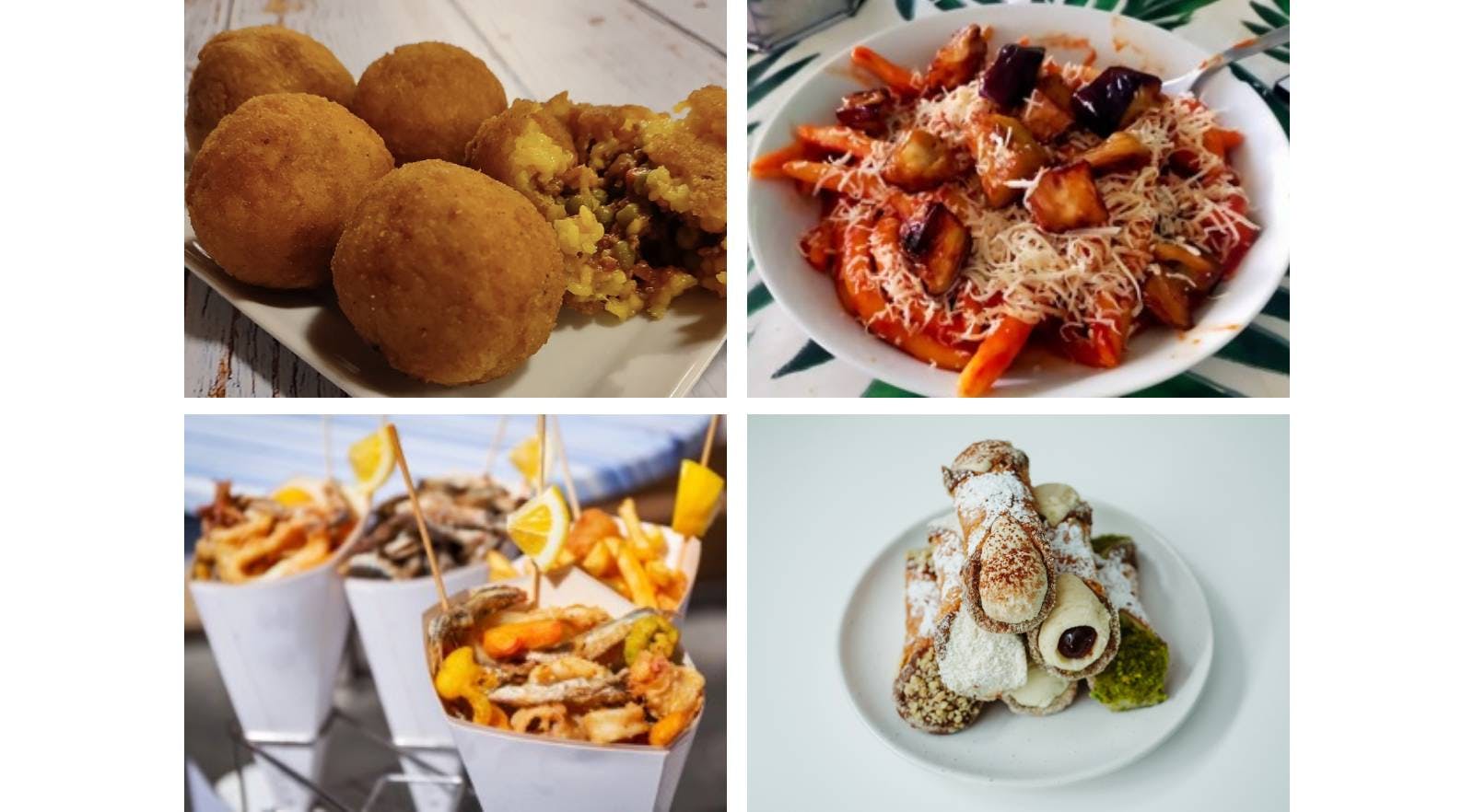 Arancini, Pasta alla Norma, Cannoli, and Fried Seafood