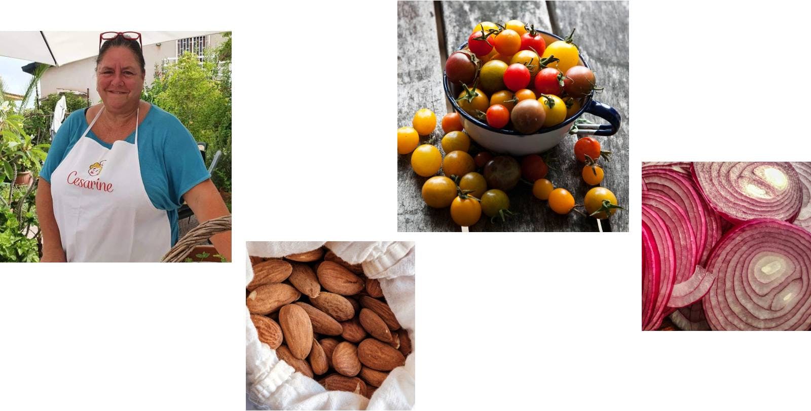 Insalata estiva, Cesarina Francesca da Palermo, cipolle di tropea, pomodorini, mandorle