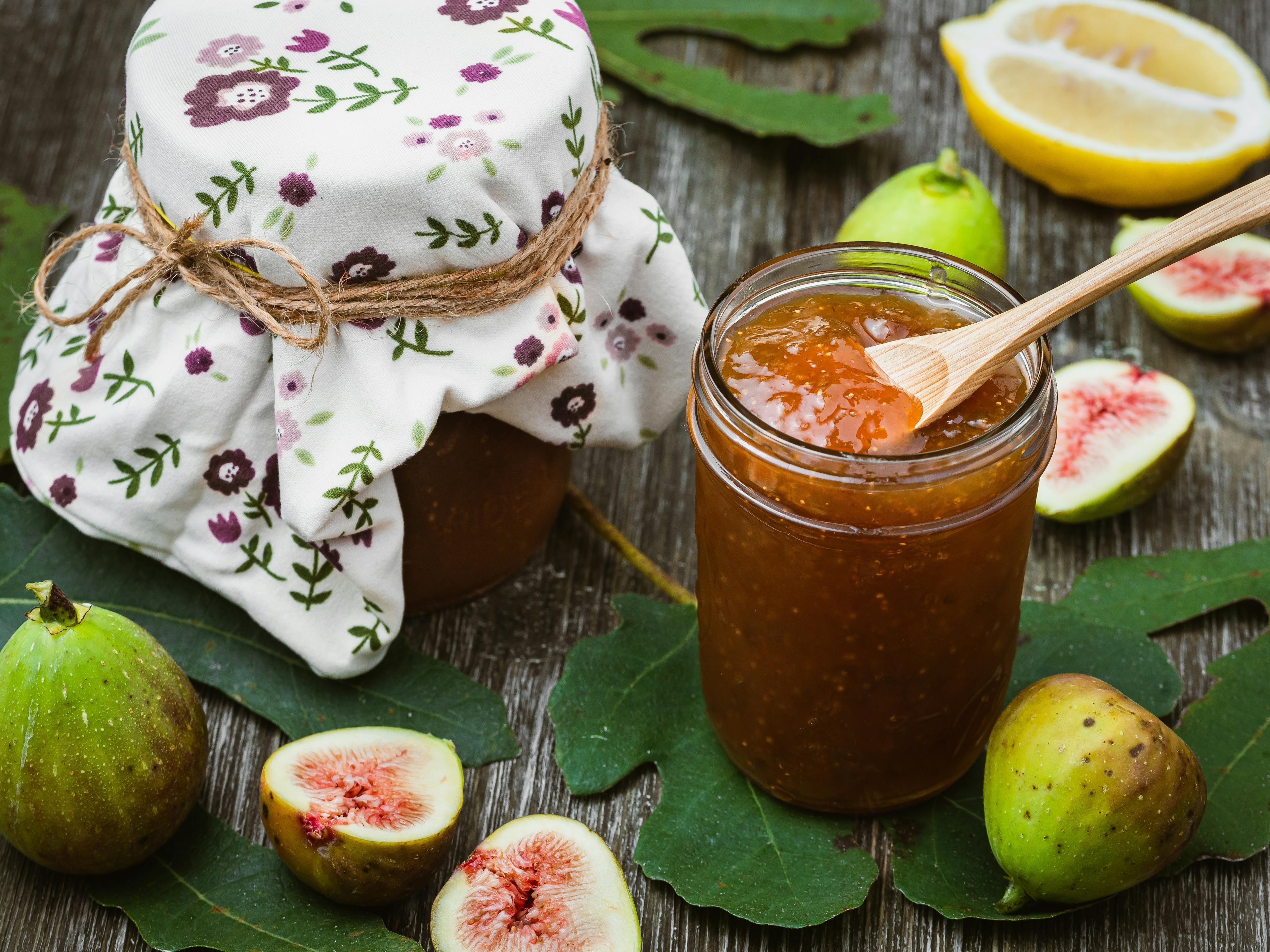 Fig Jam with Lemon and Rosemary in a Glass Jar