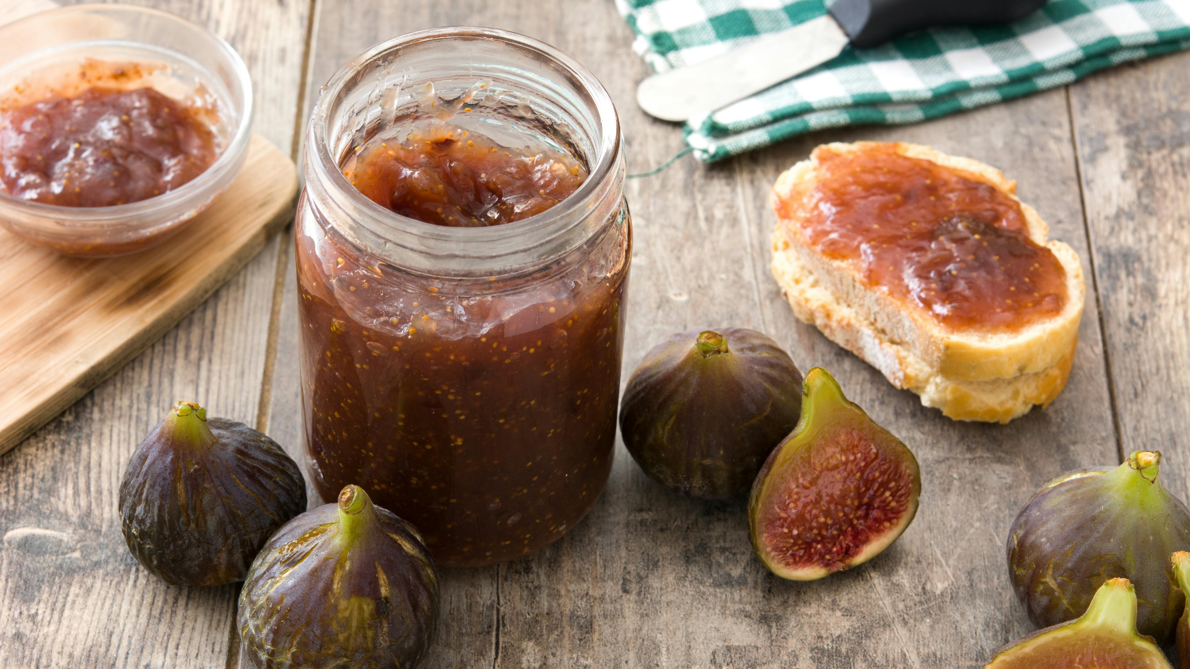 Fig Jam with Lemon and Rosemary in a Glass Jar