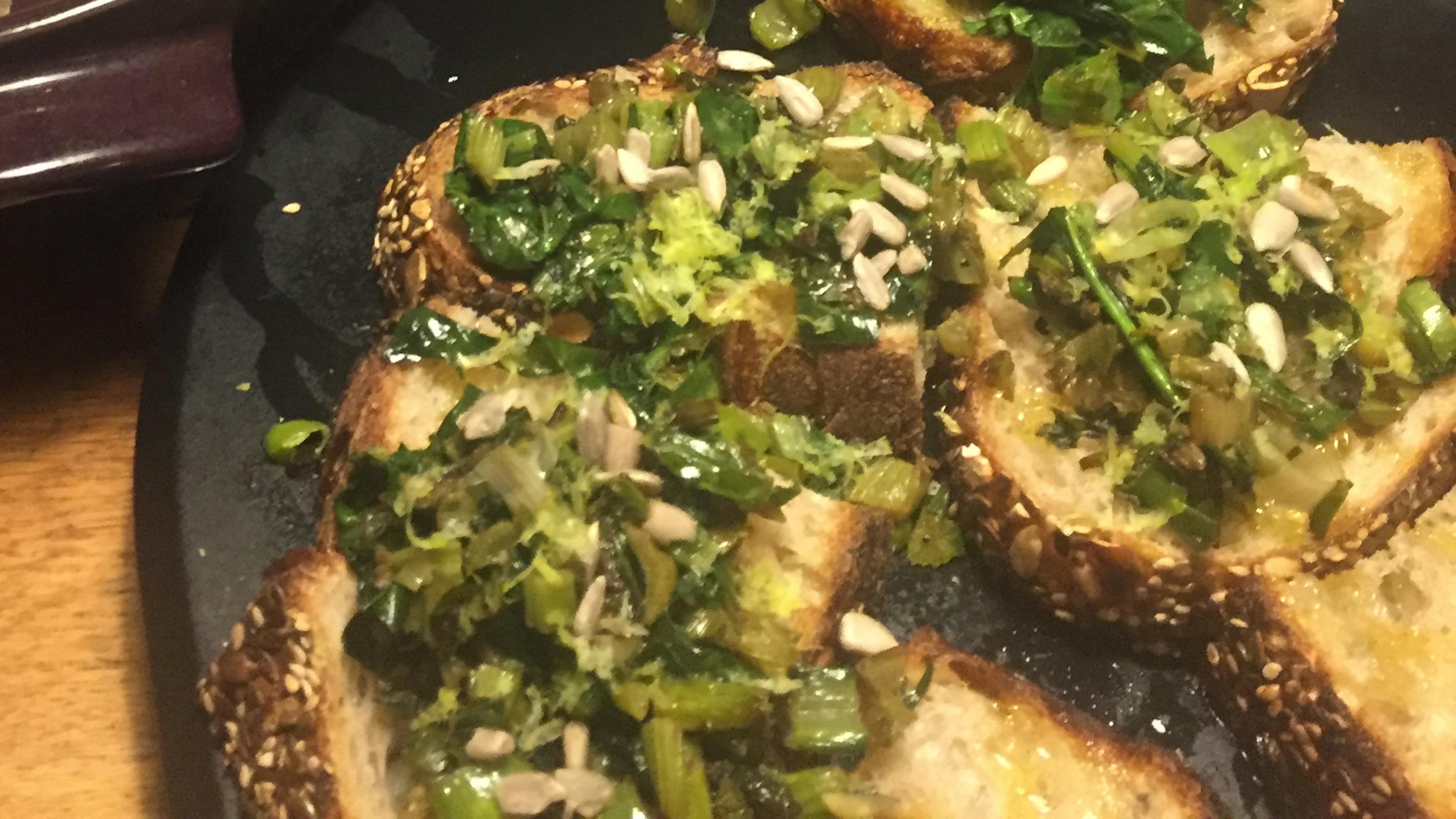 Bruschetta with Broccoli or Cauliflower Leaves