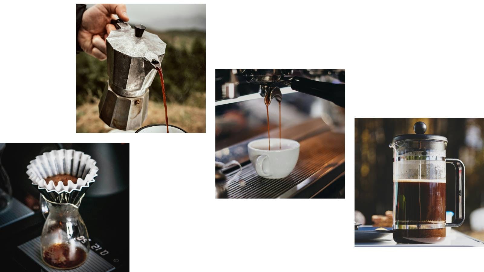 Coffee brewing methods: espresso, French press, moka, and pour-over techniques