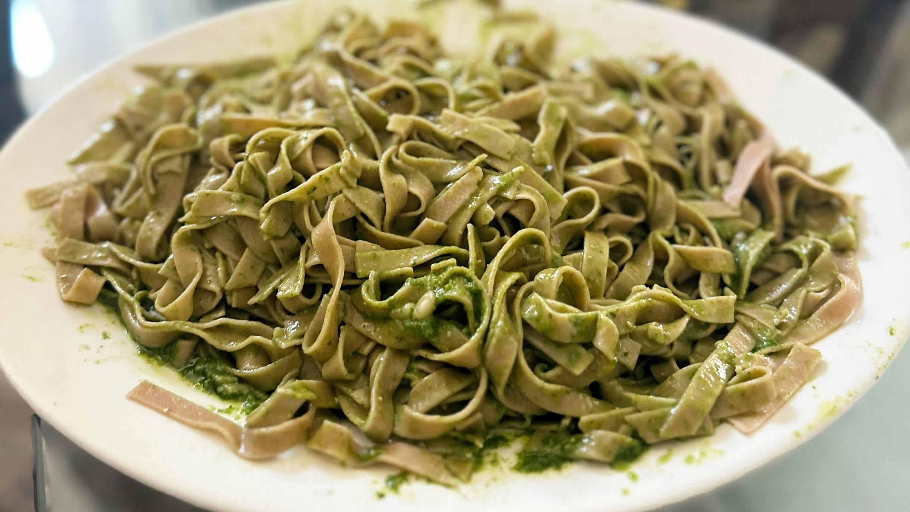 Chestnut Flour Ligurian Picagge with Traditional Genovese Basil Pesto
