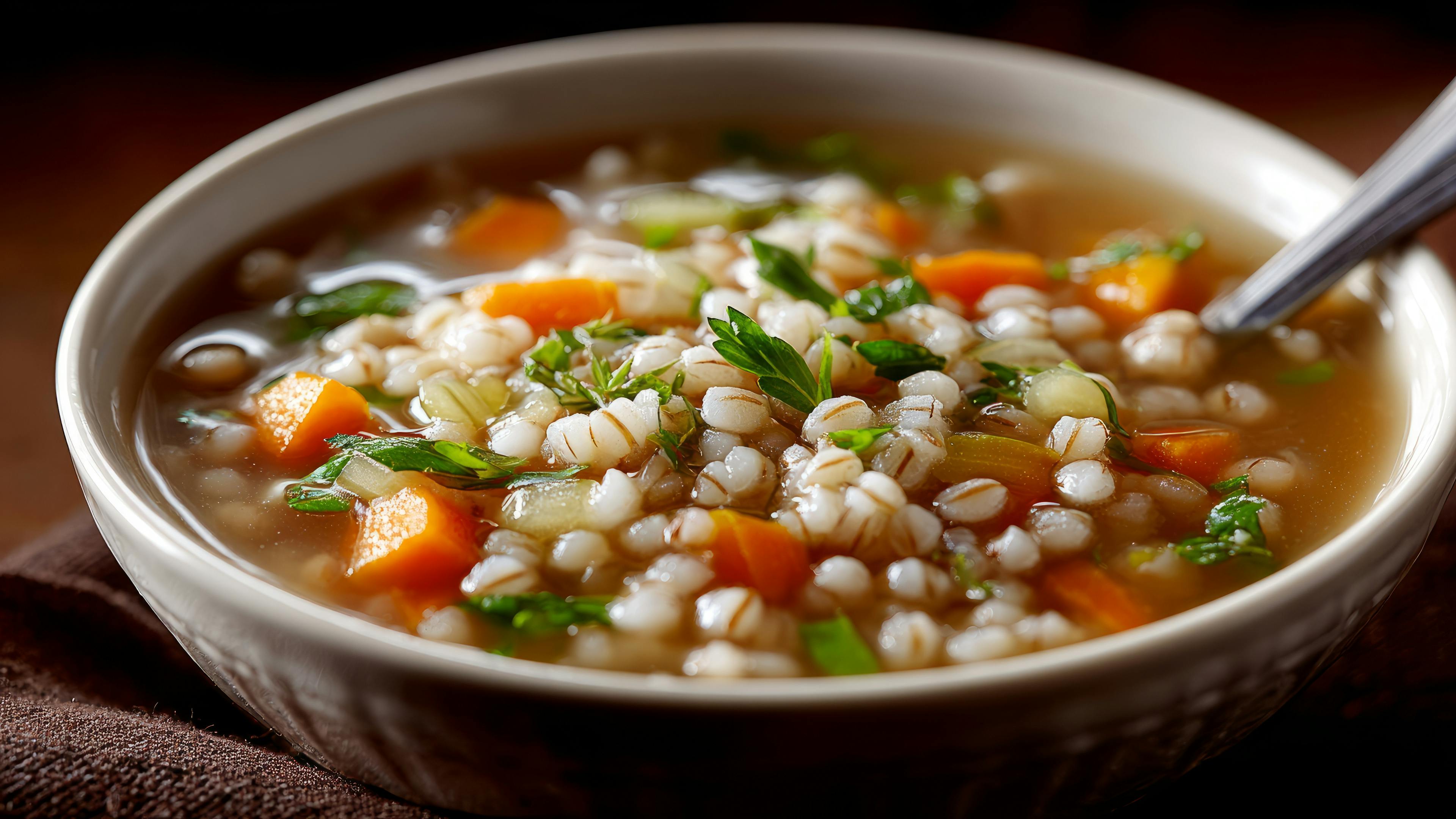 Barley and vegetable soup: a rustic and wholesome soup made with pearl barley and seasonal vegetables, perfect for winter and easy to prepare in just a few steps