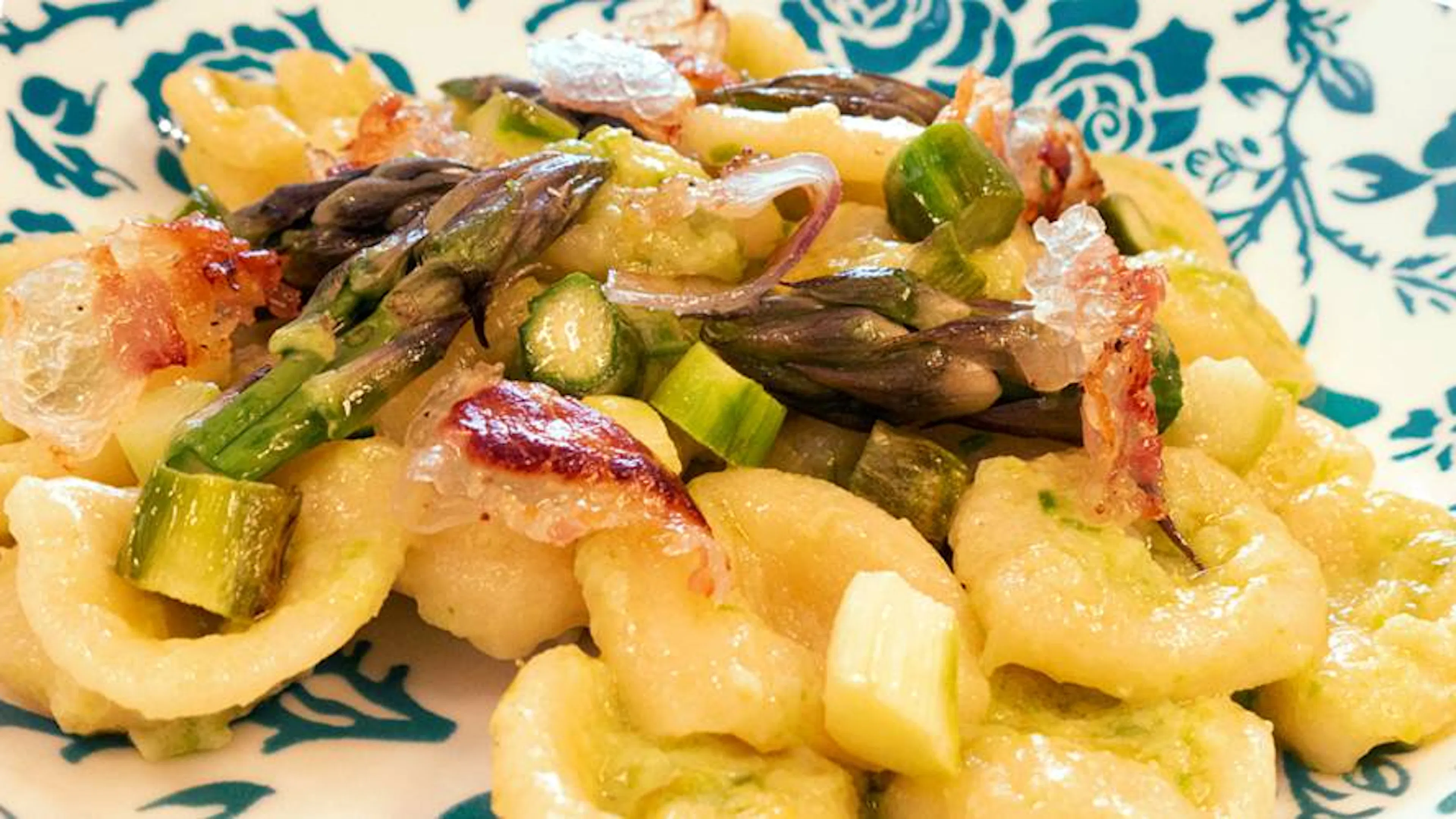Orecchiette with Asparagus Cream and Crispy Guanciale