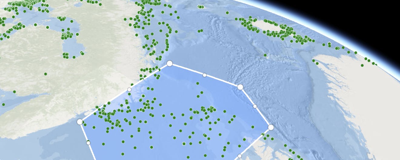 Polygon selection of biota data in the Norwegian sea from IAEA's MARIS application for tracking radionuclides