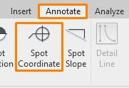 Cesium for Omniverse/Revit tutorial: Confirm the survey point is configured correctly by clicking on Annotate > Spot Coordinate.