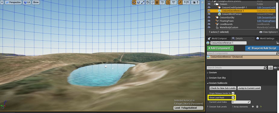 Showing load radii in UE Editor