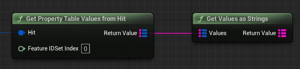 Cesium for Unreal tutorial: Visualize Mesh Features and Metadata. From the Return Value pin on the Blueprint you just added, find and create a Get Values As Strings node.