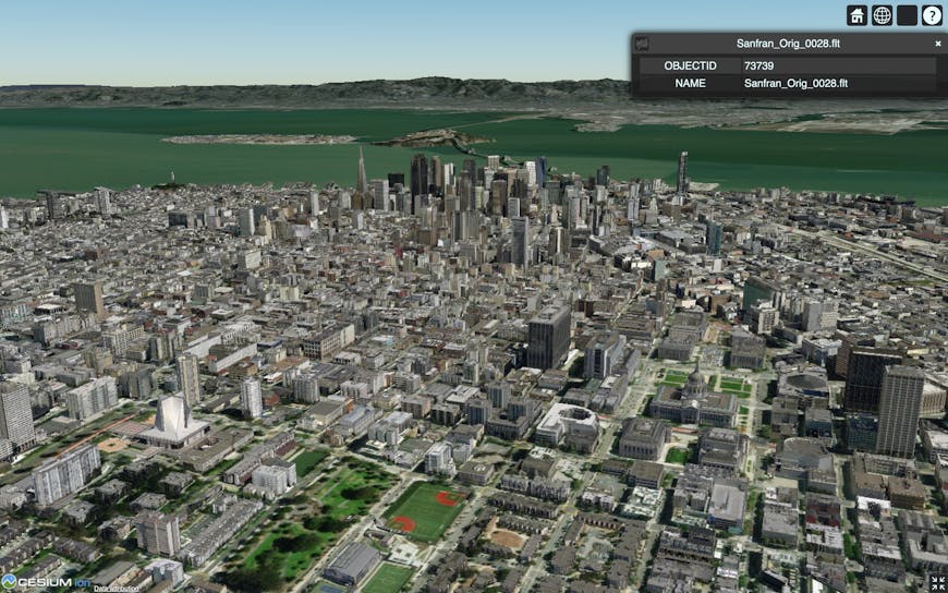 San Fransisco Buildings 3D object layer streamed in CesiumJS via I3S