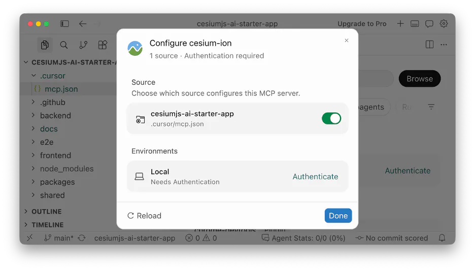 Authentication enabled for MCP server on Cursor