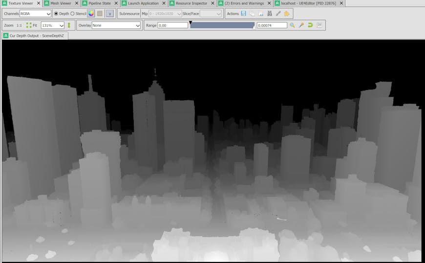 Fig 1.3: Unreal Engine uses a depth-only prepass of all visible occluders to create a depth buffer before the occlusion tests pass. This is taken from a RenderDoc frame capture of Unreal Engine.