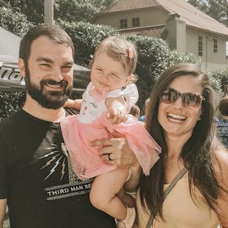 Candace Galiffa with her husband and young daughter. 