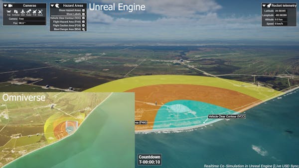 Cesium for Omniverse was used to simulate Cape Canaveral launch operations in a concept created by Cesium, Epic Games, NVIDIA, and the US Space Force for the Spaceport Integrated Operations Center.
