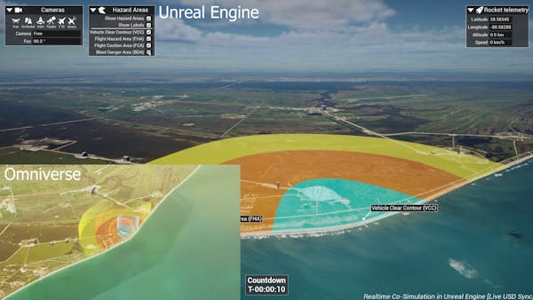 Cesium for Omniverse was used to simulate Cape Canaveral launch operations in a concept created by Cesium, Epic Games, NVIDIA, and the US Space Force for the Spaceport Integrated Operations Center. 