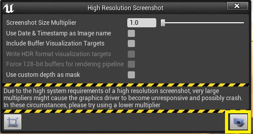 High Resolution Screenshot dialog in UE Editor