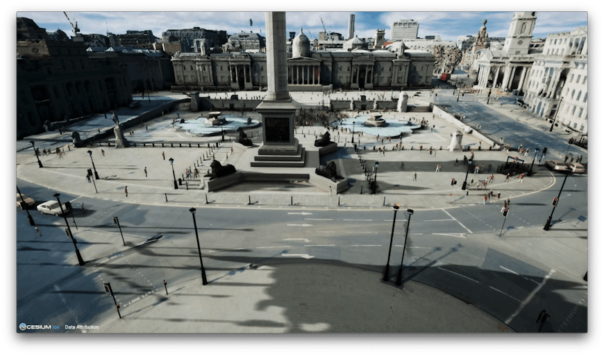 Trafalgar Square visualized by CAE in Cesium for Unreal