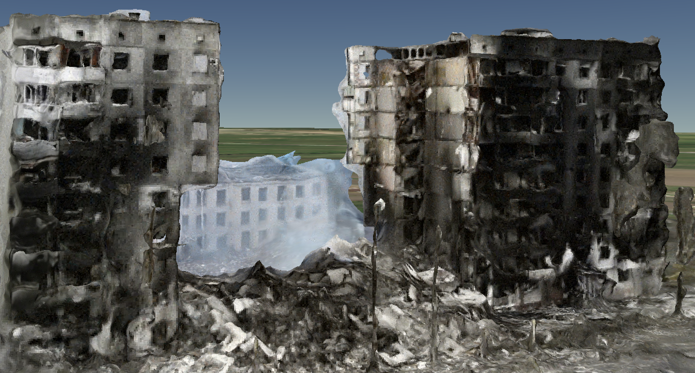 Photogrammetry model of destroyed buildings in Ukraine