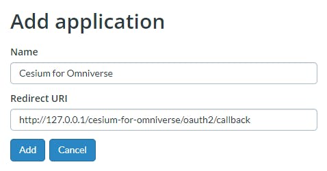 Cesium for Omniverse: Using Cesium ion Self-Hosted. Settings for a new application.