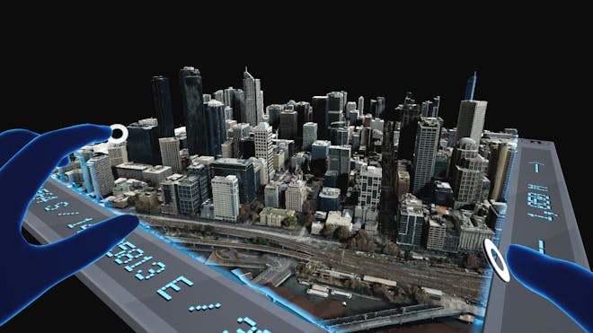 Aerometrex data of Melbourne, Australia in Project Anywhere XR, developed by Cesium, Epic Games, Microsoft, and NVIDIA