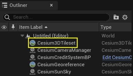 You should see the new Cesium3DTileset actor in the World Outliner.