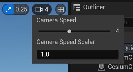 Screenshot of the camera speed control in the editor viewport of Unreal Engine.