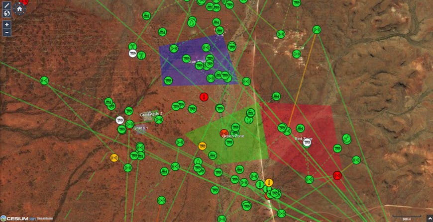 Assets at a mining site, visualized from above