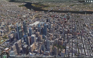 Use the mouse and keyboard to zoom, pan, and tilt to explore Philadelphia in full 3D.