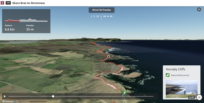 Trail near Stromness, Scotland, from Outdooractive shown in CesiumJS