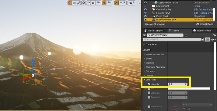 Lens Flare Intensity control in UE Editor