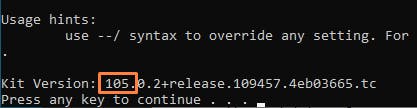 The Kit version will be displayed in the kit.exe terminal window. Version 105 or higher is required for the application to be compatible with Cesium for Omniverse.