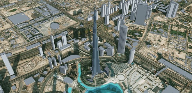 Burj Khalifa, Dubai in Cesium OSM Buildings