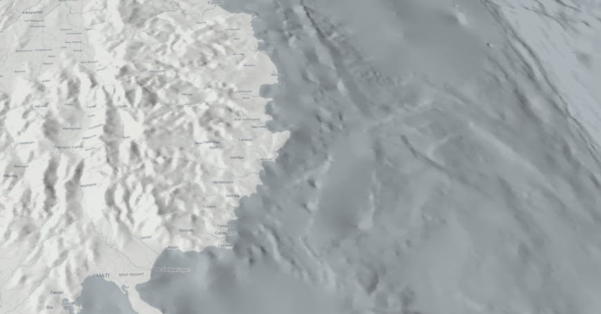 Cesium World Bathymetry with Stadia Alidade imagery off the coast of the Philippines.