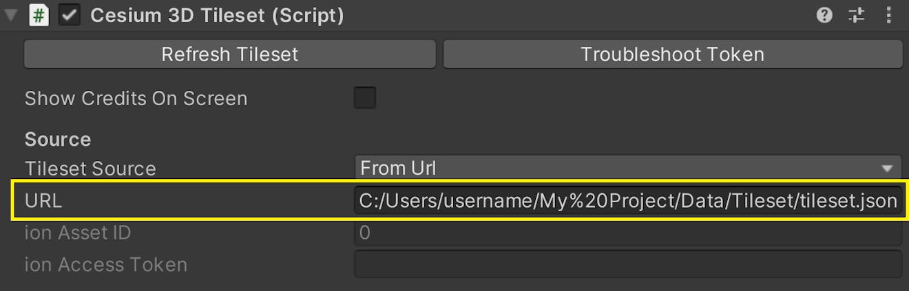 Paste your edited path in the URL field for the tileset.