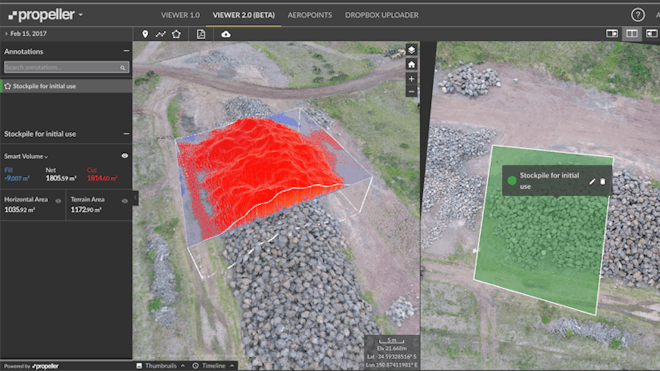 The Propeller user interface, showing stockpile analysis