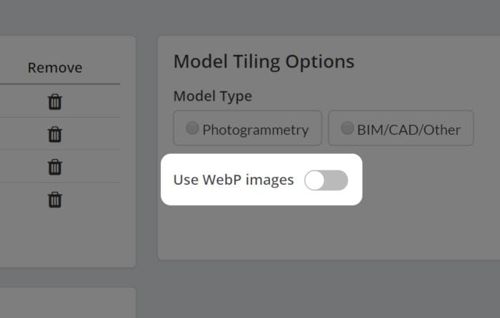 WebP images can be switched on when tiling data on Cesium ion.