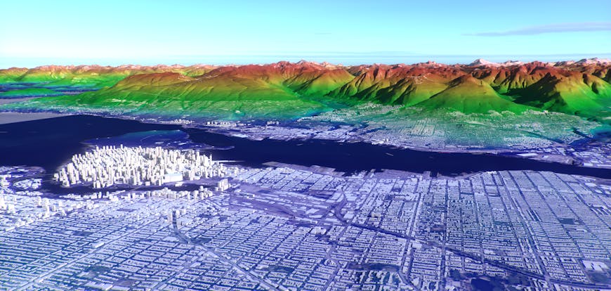 Elevation material applied to Cesium World Terrain with Cesium OSM Buildings in Cesium for Omniverse.