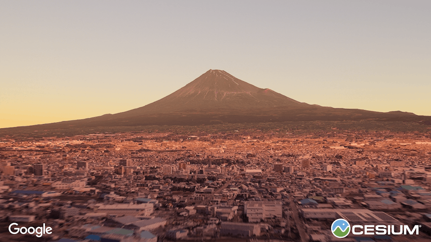 Mount Fuji, Japan, visualized with Photorealistic 3D Tiles using Cesium for Omniverse.