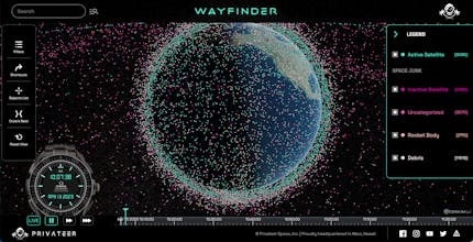 Privateer Space's Wayfinder app using CesiumJS to display tracked orbital debris