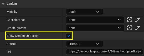 Enable Show Credits On Screen on the Cesium3DTileset to comply with the Google Maps Terms of Service.