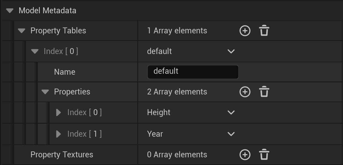 Cesium for Unreal tutorial: Visualize Mesh Features and Metadata. Once all unused properties are deleted, the property table should have this resulting layout.