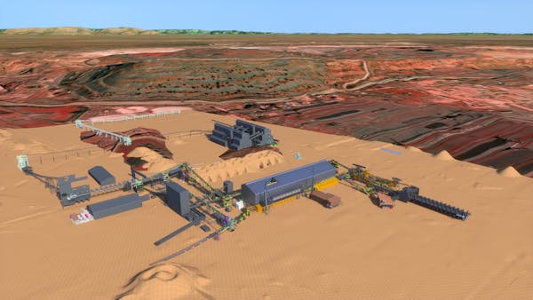 Cesium for Omniverse - Bentley iTwin model of an iron ore mining facility in South Africa is visualized in its precise geospatial context.