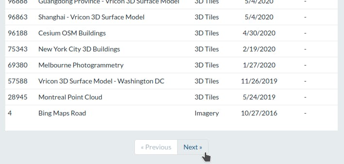 Pagination in Cesium ion assets list