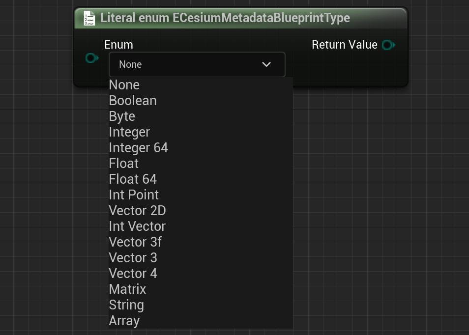 Cesium for Unreal tutorial: Upgrade to 2.0 Guide. All possible values of ECesiumMetadataBlueprintType.