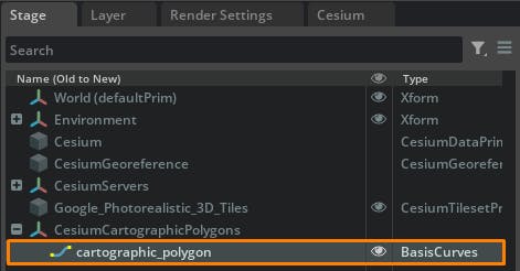 Cesium for Omniverse tutorial: tileset clipping. This will create a prim at the path of /CesiumCartographicPolygons/cartographic_polygon, located at 0,0,0 on the stage.