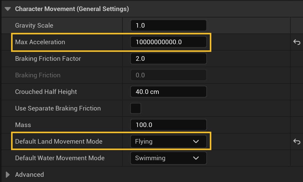 Character movement settings